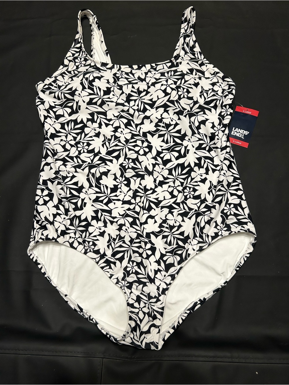 NWT Lands’ End XL Black White Floral One Piece Swimsuit Women’s